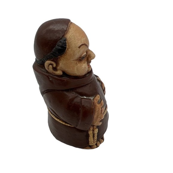 Vintage Monk Friar Figurine 3.5" Ceramic Felt Bottom Big Belly - Picture 5 of 6